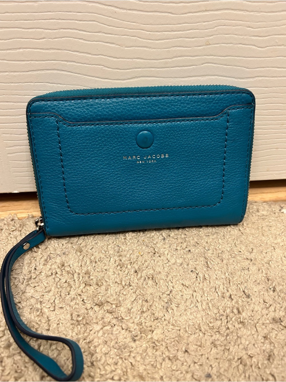 Marc Jacobs Empire City Wristlet Clutch Teal Pebble Leather Travel Wallet